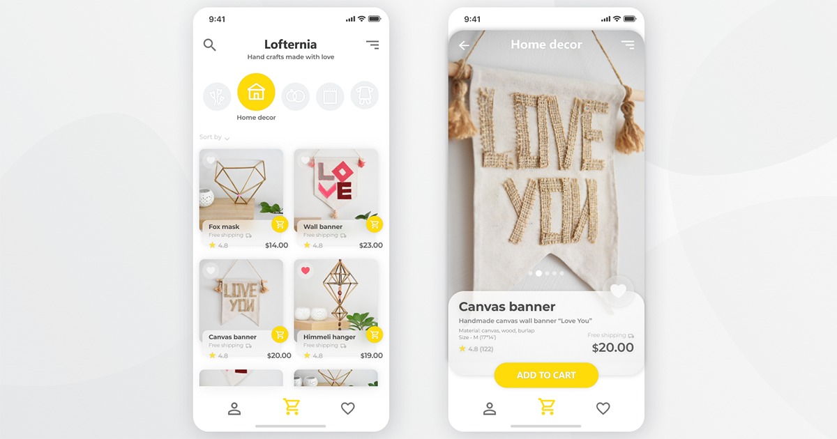 Mobile shopping app UI
