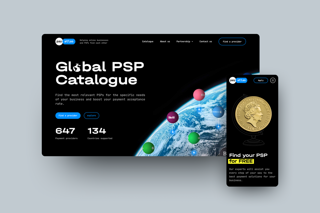 Branding, website development, and creation of a payment providers catalog for a FinTech company – PayAtlas