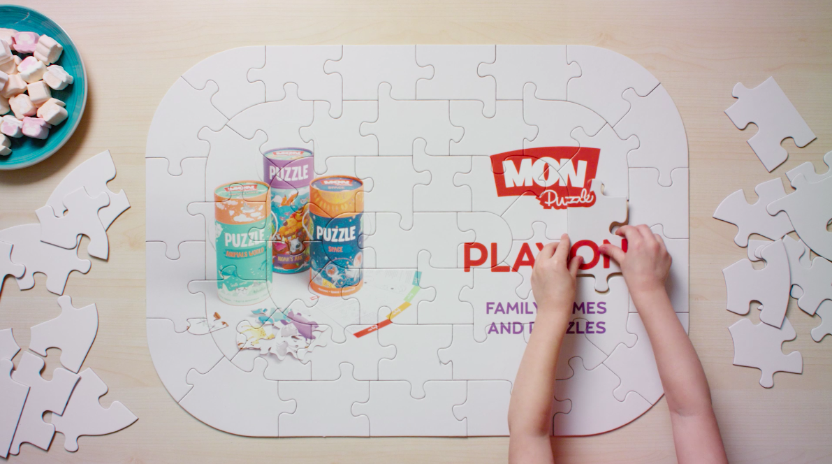 Позиция, слоган и ролик для производителя детских игр и пазлов Mon