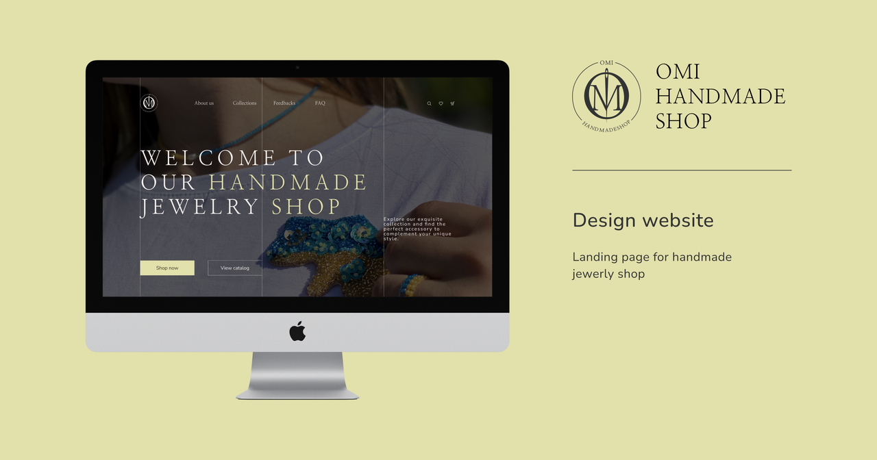 Logo and landing page for handmade jewerly shop OMI